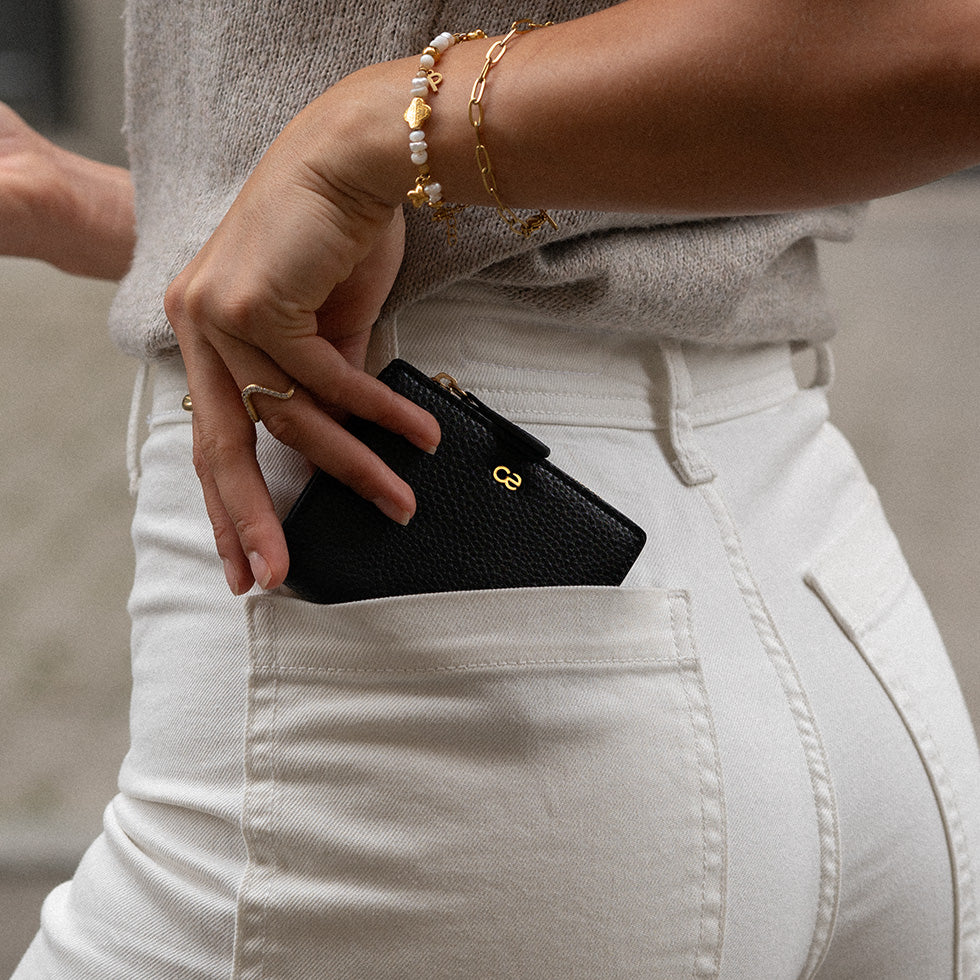 Veganer Schwarzer Coin Wallet – Zeitloser und praktischer Geldbeutel mit Münz- und Scheinfach, ideal für jede Handtasche